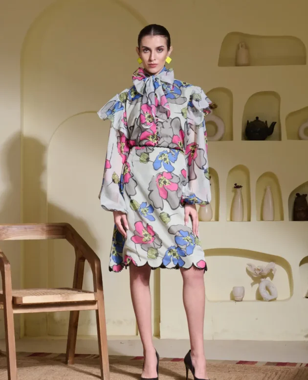 MAMA SAIID CHIIC FLORAL SHEER COLLAR DRESS