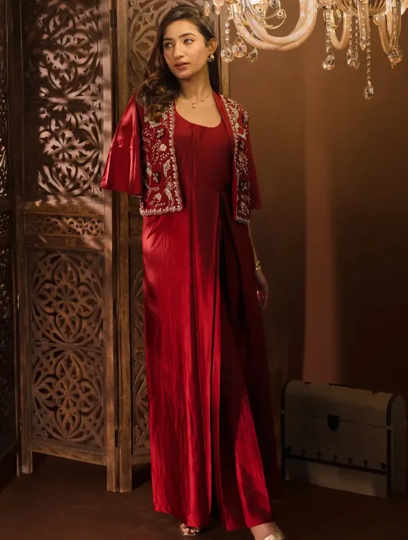 MAMA SAIID CHIIC Satin dress with embroidered jacket