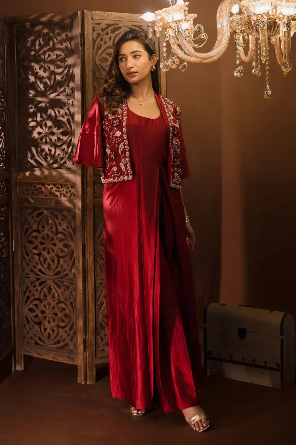 MAMA SAIID CHIIC Satin dress with embroidered jacket