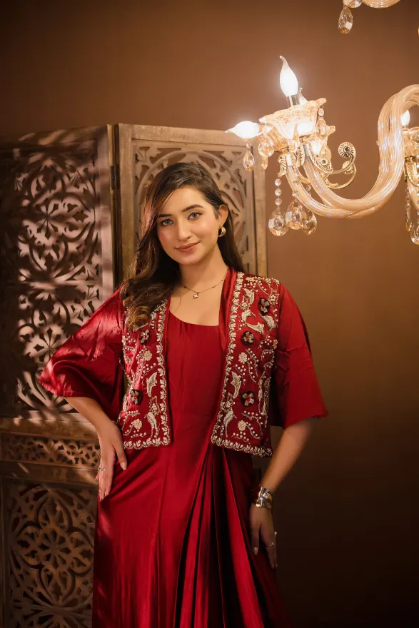 MAMA SAIID CHIIC Satin dress with embroidered jacket - Image 5